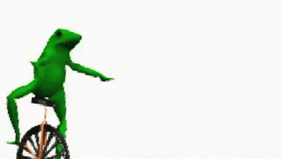 A Green Frog Is Riding A Bike With The Words `` Here Come Dat Boi '' . GIF