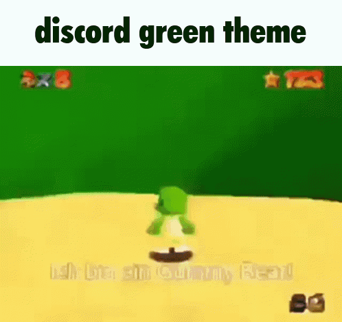 A Green Frog Is Standing On A Banana In A Video Game With The Words `` Discord Green Theme '' . GIF