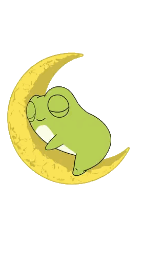A Green Frog Sleeping On A Yellow Crescent Moon Sticker