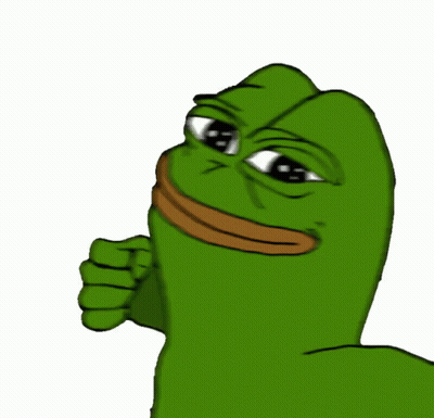A Green Frog With A Brown Mouth Is Pointing At The Camera GIF