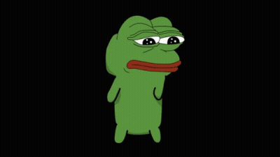 A Green Frog With A Sad Look On His Face Is Standing On A Black Background GIF