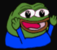 A Green Frog With Big Eyes Is Wearing A Blue Shirt And Making A Funny Face . GIF