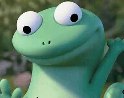 A Green Frog With Big White Eyes Is Smiling GIF