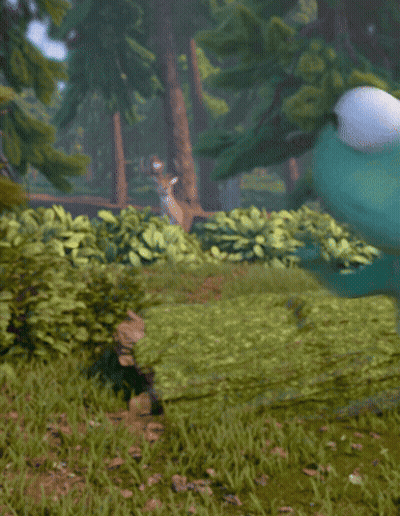 A Green Frog With White Eyes Is Standing In A Field GIF