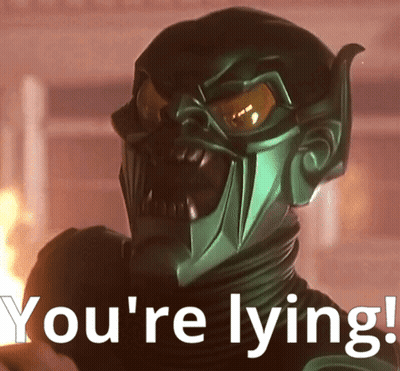 A Green Goblin Says " You 'Re Lying " In Front Of A Burning Building GIF