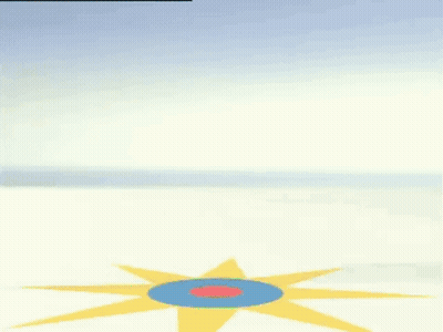 A Green Gummy Bear In A Diaper Is Dancing On A Blue And Yellow Circle . GIF