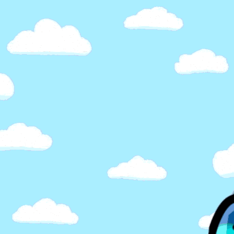A Green Hand And A Blue Hand Are Against A Blue Sky GIF