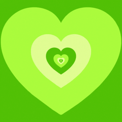 A Green Heart Is Surrounded By Other Green Hearts On A Yellow Background GIF
