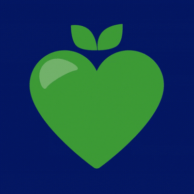 A Green Heart With Two Leaves On A Dark Blue Background GIF