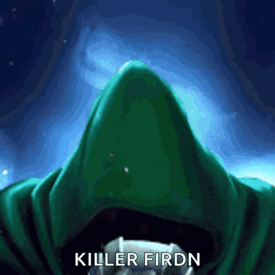A Green Hooded Figure With The Words Killer Firdn Written Below It GIF