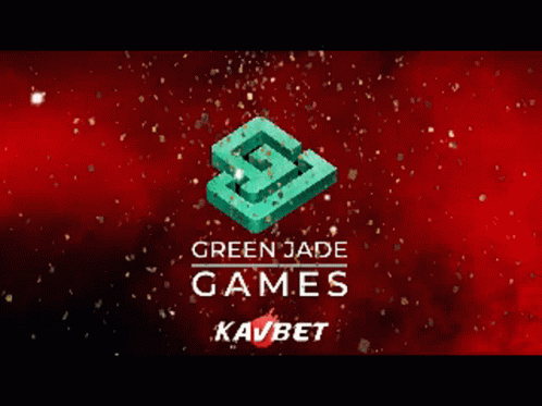 A Green Jade Games Logo On A Red Background With Gold Confetti GIF