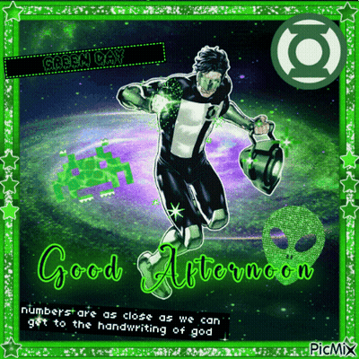 A Green Lantern Says Good Afternoon With A Green Background GIF