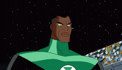 A Green Lantern Symbol Is Glowing In The Dark On A Blue Background . GIF
