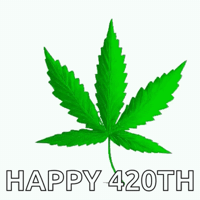 A Green Marijuana Leaf With The Words Happy 420Th Written Below It . GIF