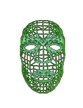 A Green Mask With A White Background Has A Spider Web Pattern Sticker