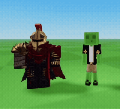 A Green Minecraft Character Is Standing Next To A Knight GIF