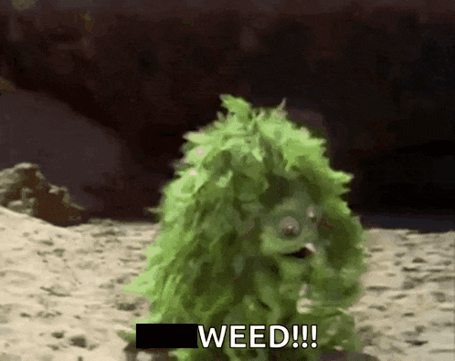 A Green Monster With The Word Weed Written On The Bottom GIF