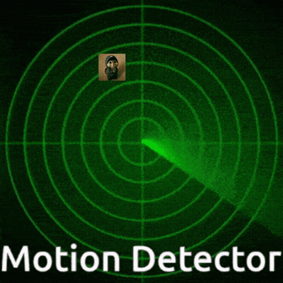 A Green Motion Detector With A Picture Of A Man In The Center GIF