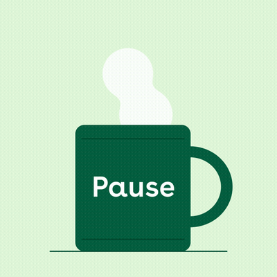 A Green Mug That Says Pause On It GIF