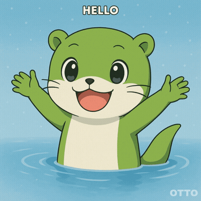 A Green Otter In The Water With The Words Hello Written Above It GIF