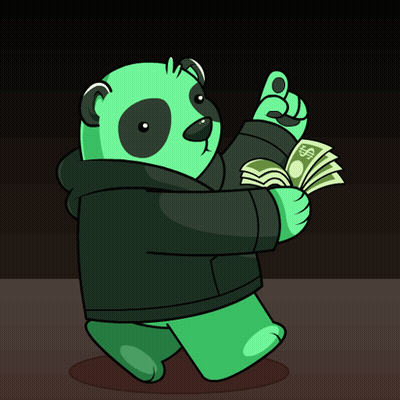 A Green Panda Bear Is Holding A Stack Of Money GIF