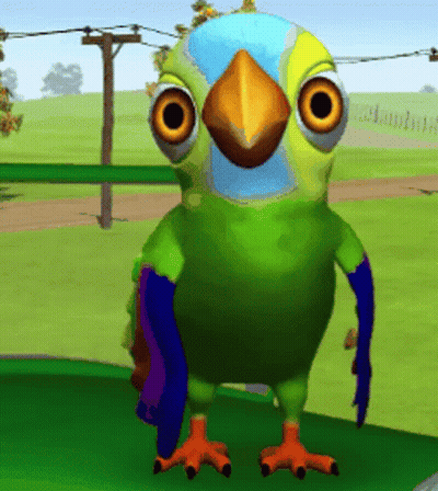 A Green Parrot With A Blue Beak Is Standing In A Field GIF