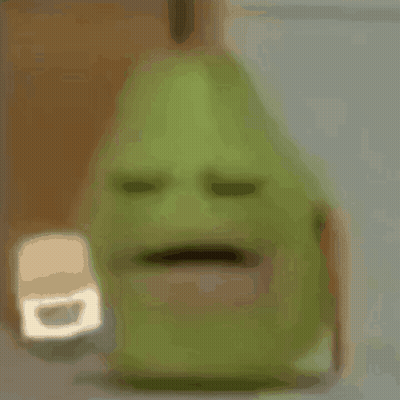 A Green Pear With A Mustache And A Mouth Open . GIF