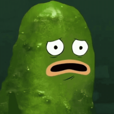 A Green Pickle With A Surprised Look On Its Face GIF