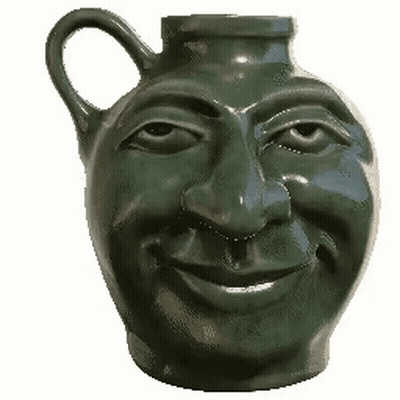 A Green Pitcher With A Smiling Face On It GIF