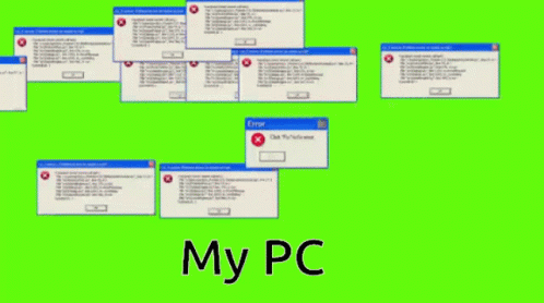 A Green Screen With A Bunch Of Error Messages On It GIF