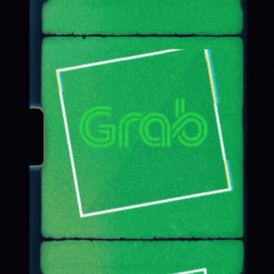 A Green Screen With The Word Grab In A Square GIF