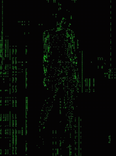 A Green Silhouette Of A Person Standing In The Dark GIF