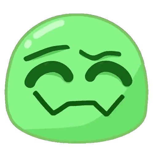 A Green Smiley Face With A Slight Smirk On Its Face Sticker