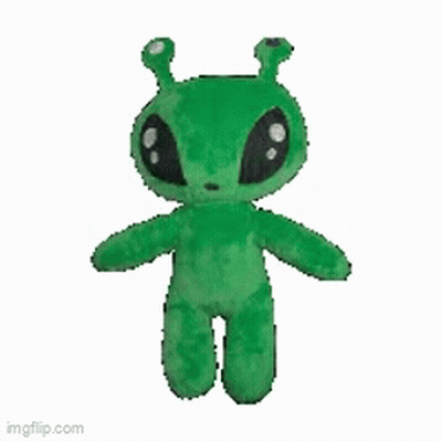 A Green Stuffed Alien With Antennas And Big Eyes GIF