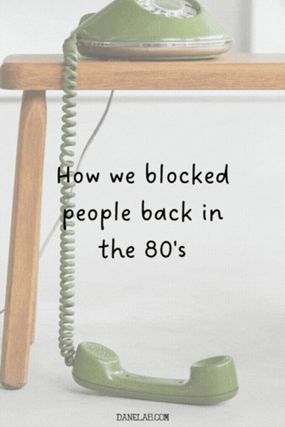 A Green Telephone Is Sitting On A Wooden Stool With The Words How We Blocked People Back In The 80 'S Below It GIF