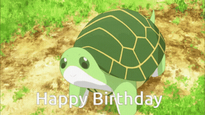 A Green Turtle With The Words " Happy Birthday " Written Below It GIF