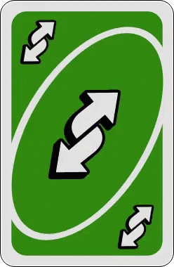A Green Uno Card With Two Arrows Pointing In Opposite Directions . GIF