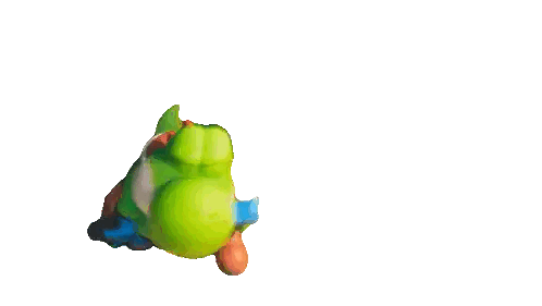 A Green Yoshi Toy Is Holding A Blue Toy Gun On A White Background Sticker