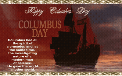 A Greeting Card For Columbus Day With A Sailboat In The Water GIF