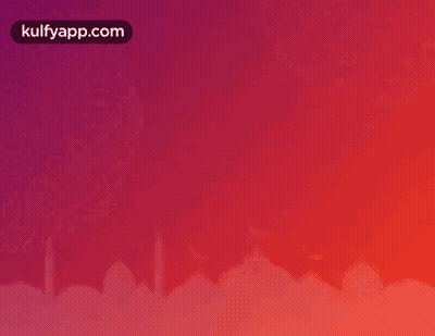 A Greeting Card For Eid Mubarak With Mosques And A Crescent Moon GIF