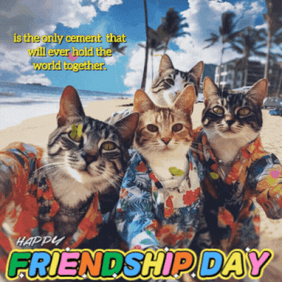 A Greeting Card For Friendship Day With Three Cats GIF