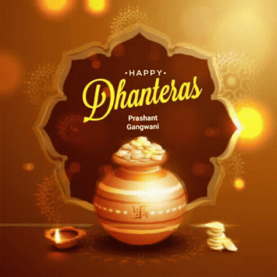 A Greeting Card For Happy Dhanteras With A Pot Of Gold GIF