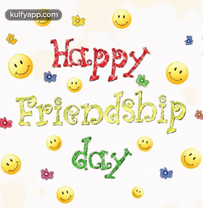 A Greeting Card For Happy Friendship Day With Smiley Faces And Flowers GIF