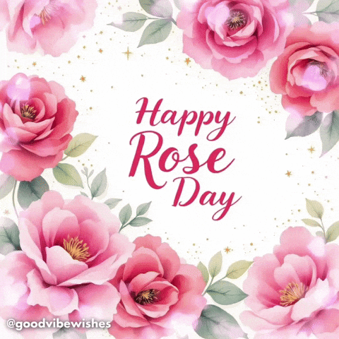 A Greeting Card For Happy Rose Day With Pink Roses GIF