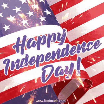 A Greeting Card For Independence Day With An American Flag In The Background GIF