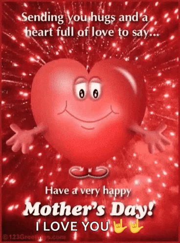 A Greeting Card For Mother 'S Day With A Cartoon Heart On It GIF