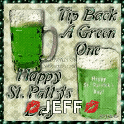A Greeting Card For St. Patty 'S Day With Two Green Mugs GIF
