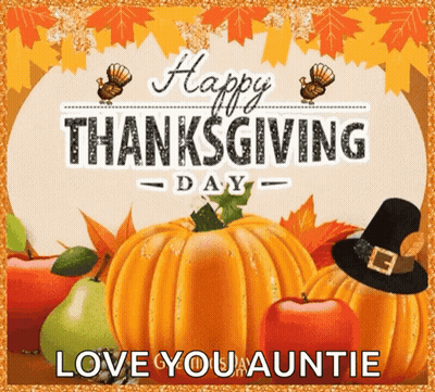 A Greeting Card For Thanksgiving With Pumpkins Apples And Turkeys GIF