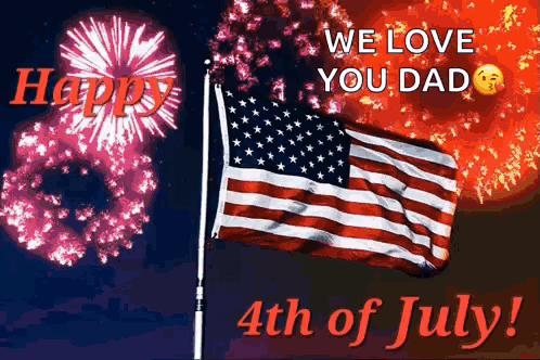 A Greeting Card For The 4Th Of July With Fireworks And An American Flag GIF