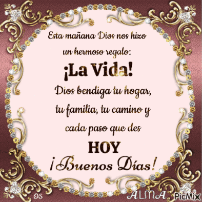 A Greeting Card In Spanish That Says Buenos Dias On It GIF